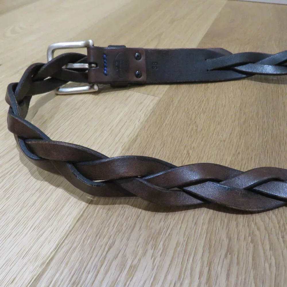PHANTASMAGORIA LEATHER Dylan Braided Leather Belt in Dark Brown Western Size 38